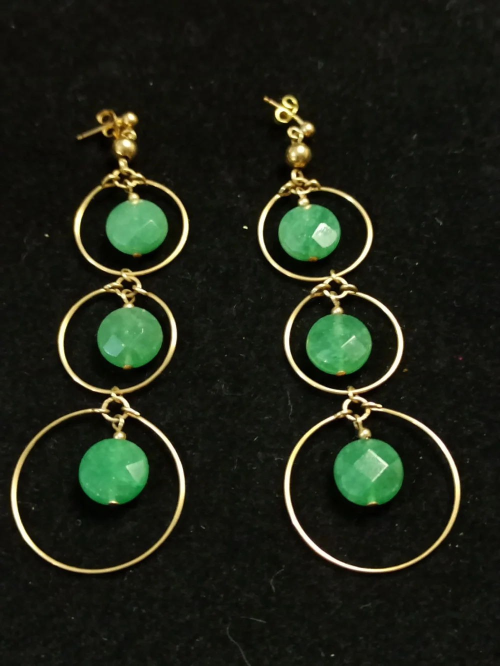 Vintage 14KT G. F. Green Jade Cascade Dangle Earrings Statement Designer 1990s